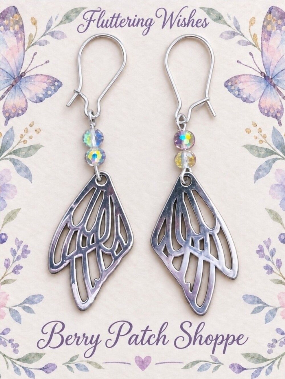 Fluttering Wishes Butterfly Wings shimmer Glass Bead Drop Earrings [COPY]